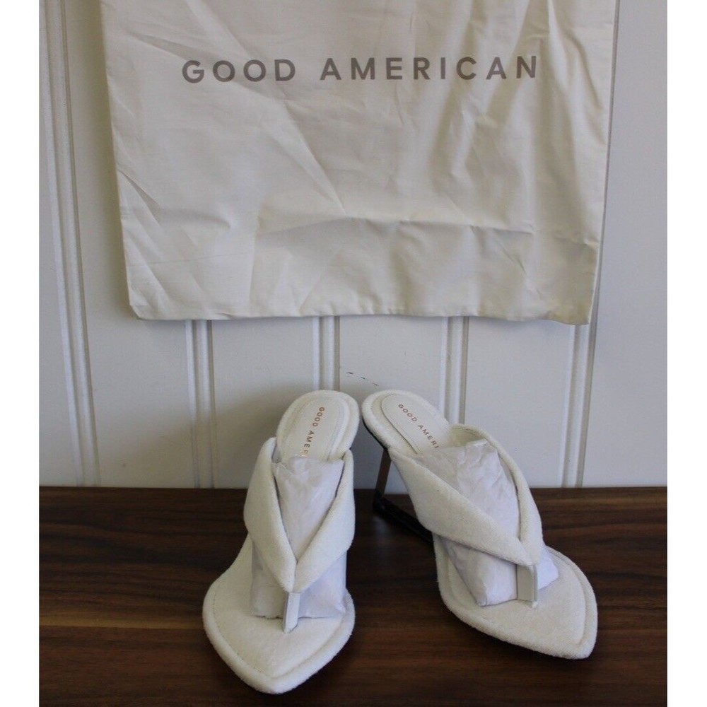 Good American Clear Wedge Sandals White Terry Women’s SIZE 9‎ GA077T-X NEW